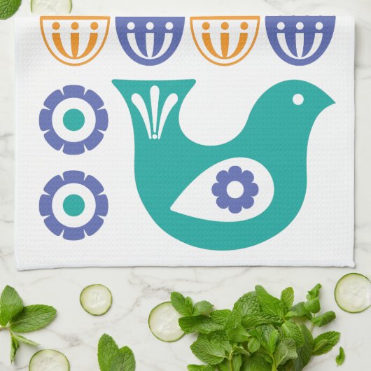 Scandinavische vogels, vis en bloemen theedoek (Gevouwen)