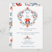 Scandinavische volks kunst trouw uitnodiging blauw (Voorkant / Achterkant)