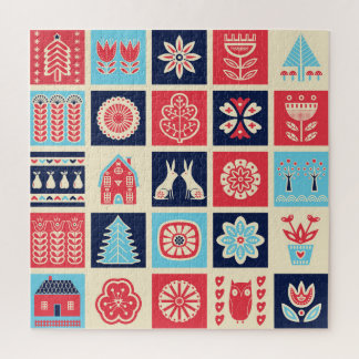 Scandinavische volkskunst: bloemen. legpuzzel