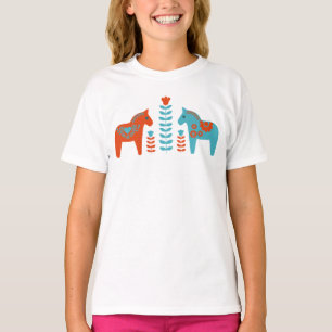 Scandinavische volkskunst dala paarden en bloemen t-shirt