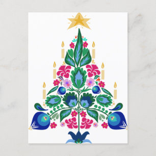 Scandinavische volkskunst kerstbomen & Dala paard Feestdagenkaart