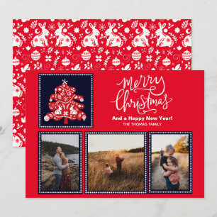 Scandinavische volkskunst Merry Christmas Tree 3 F Feestdagenkaart