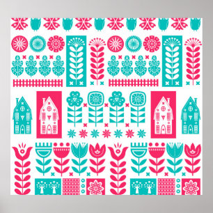 Scandinavische volkskunst: naadloos poster