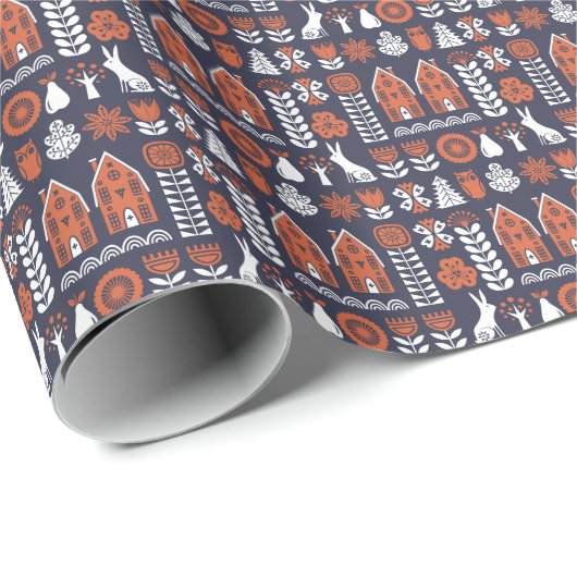 Scandinavische volkskunst patroon cadeaupapier (Rol Hoek)