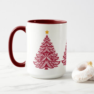 Scandinavische volkskunst rode kerstboom koffie mok