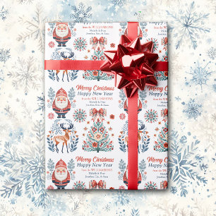 Scandinavische Volkskunst Rode Teal Kerst Afbeeldi Cadeaupapier