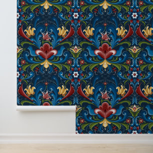 Scandinavische volkskunst Rosemaling  Behang