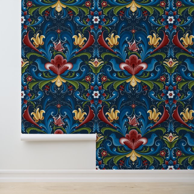 Scandinavische volkskunst Rosemaling Behang (Applicatie)