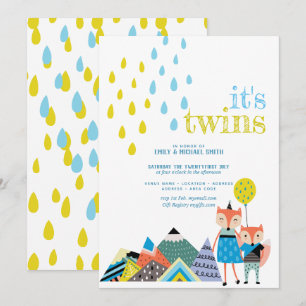 Scandinavische Volkskunst TWINS Baby Shower Uitnod Kaart