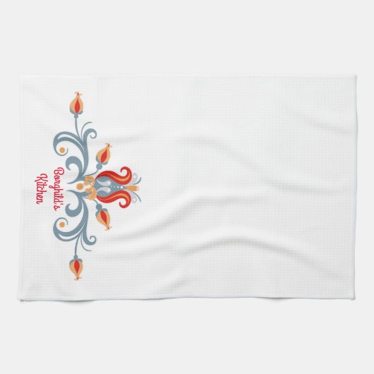 Scandinavische volkskunst Velkommen keukenhanddoek (Horizontaal)