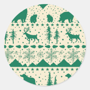 Scandinavische winterdieren Bosgroen Klassiek Ronde Sticker
