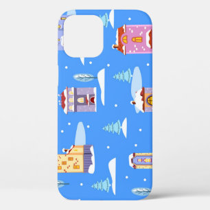 Scandinavische winterhuizen sneeuwpatroon iPhone 12 hoesje