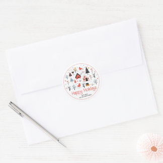 Scandinavische winterse kerstvakantie ronde sticker