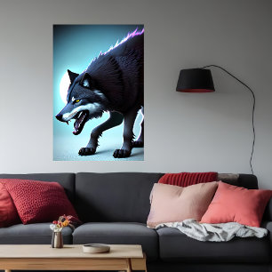Scandinavische wolf met tanden AI Art Poster