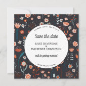 Scandinavische zomerbloemen donker sparen datum kaart (Voorkant)