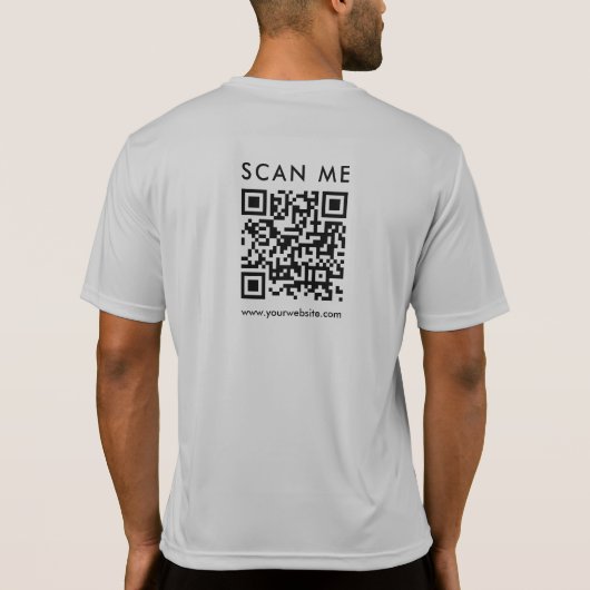 Scannable Bedrijf QR Code Mannen Achterdruk Zilver T-shirt (Achterkant)
