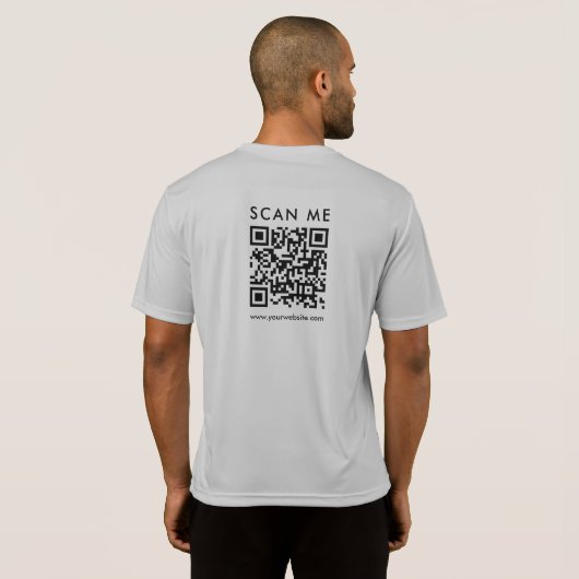 Scannable Bedrijf QR Code Mannen Achterdruk Zilver T-shirt (Achterkant volledig)