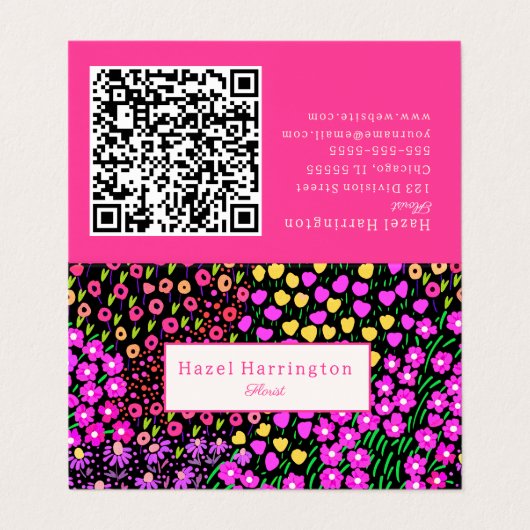 Scannable Carte de visite plié de code QR floral (Extérieur déplié)