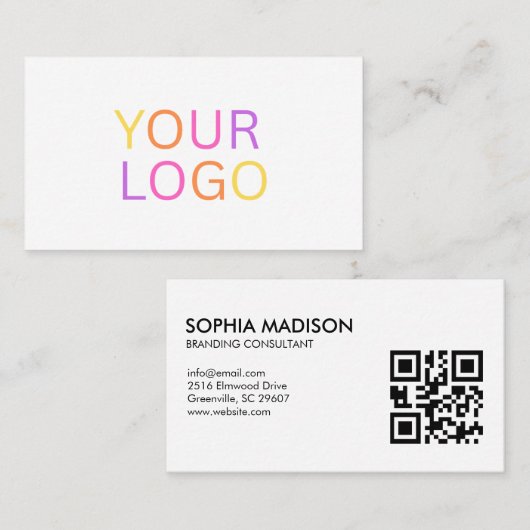 Scannable QR Code Logo Minimalist Business Card Visitekaartje (Voorkant / Achterkant)
