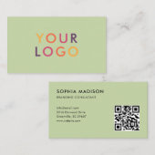 Scannable QR Code Logo Minimalistisch Groen Visitekaartje (Voorkant / Achterkant)