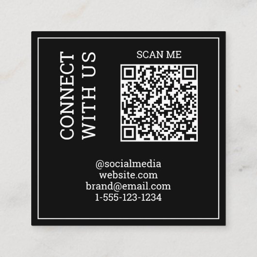 Scannable QR Code Modern Digitaal Zwart-wit Vierkante Visitekaartje (Achterkant)