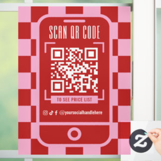 Scannable QR Code Retro Red & Pink Business Shop Raamsticker