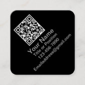 Scannable QR Code Zwart en Wit  Vierkante Visitekaartje (Voorkant)