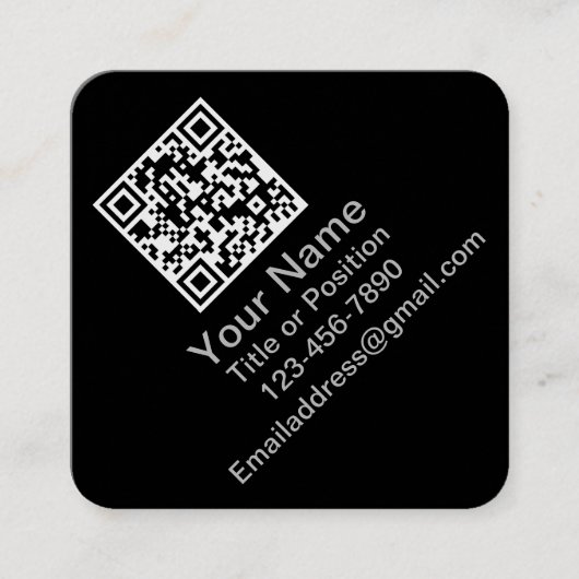 Scannable QR Code Zwart en Wit  Vierkante Visitekaartje (Voorkant)