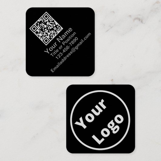 Scannable QR Code Zwart en Wit  Vierkante Visitekaartje (Voorkant / Achterkant)