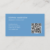 Scannbare QR-code minimalistisch blauw Visitekaartje (Achterkant)