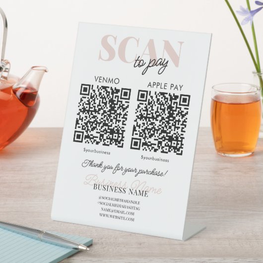 Scannen naar betalen QR-code Roze Script Mobiele b Reclamebord Met Voetstuk (Insitu)