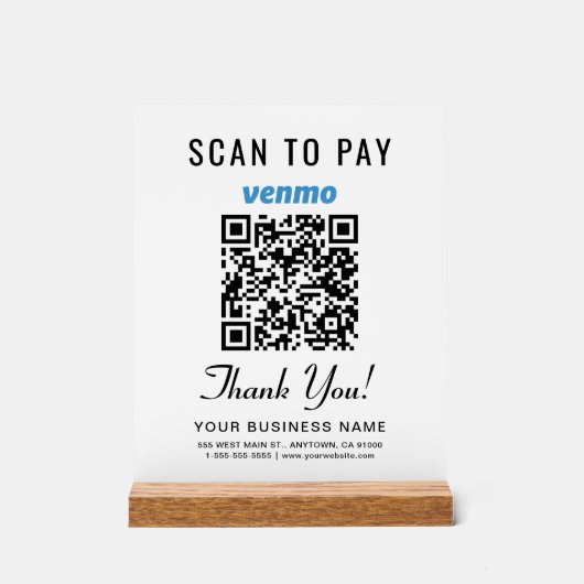 Scannen naar betalen Venmo QR Code Wit Acryl Bord (Voorkant)