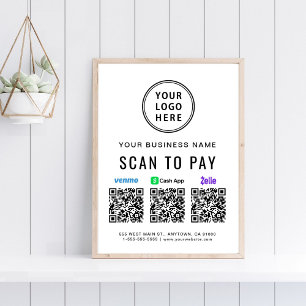 Scannen naar betalen Venmo Zelle CashApp QR Codes  Poster