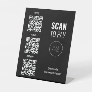 Scannen naar betaling 3 QR-codes Business Logo Reclamebord Met Voetstuk