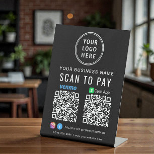 Scannen naar Logo CashApp Venmo QR Codes Black Reclamebord Met Voetstuk