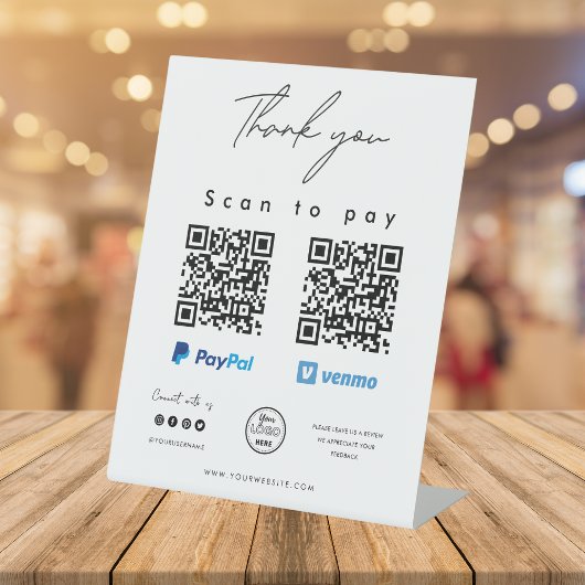 Scannen naar Logo PayPal Venmo QR-code Bedankt Reclamebord Met Voetstuk