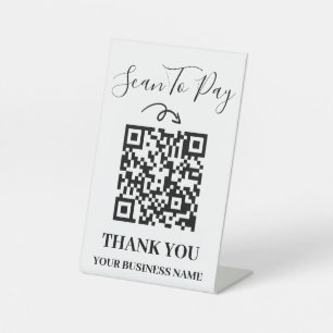 Scannen naar minimale zwart-witcode reclamebord met voetstuk