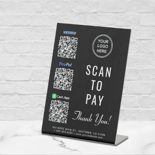Scannen naar PayPal Venmo CashApp QR Codes Logo Reclamebord Met Voetstuk