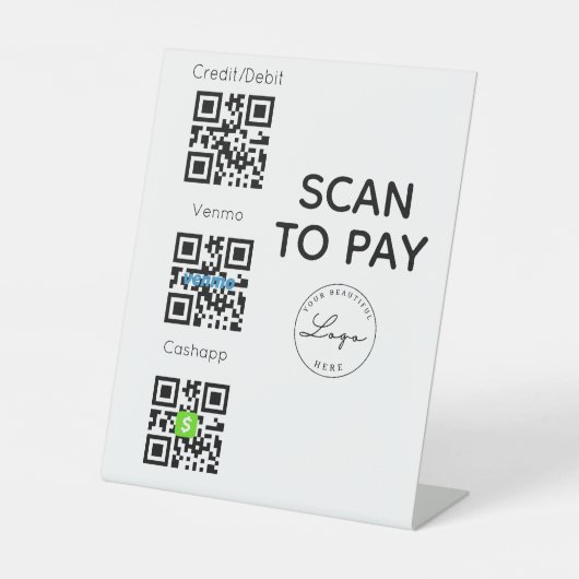 Scannen om QR-code te betalen Contactloze handteke Reclamebord Met Voetstuk (Voorkant)