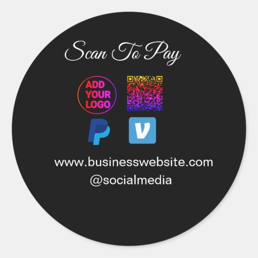 Scannen om te betalen Toevoegen logo Q R Code PayP Ronde Sticker (Voorkant)
