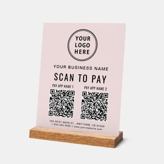 Scanner pour Payer Code QR Rose Dessus de Table (Angle)