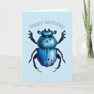 Scarab Beetle Art Blue Entomology Insect Birthday Kaart