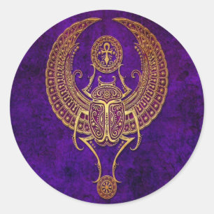 Scarab Beetle in Egypte met Ankh - paars Ronde Sticker
