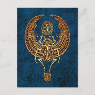 Scarab Beetle met Ankh op Blue Briefkaart