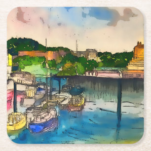 Scarborough Watercolour  Vierkante Kartonnen Onderzetter