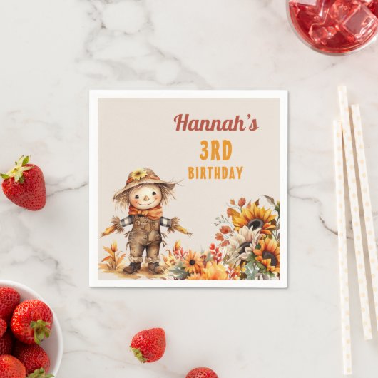 Scarecrow en Zonnebloem Herfst Verjaardag Servet (Insitu)