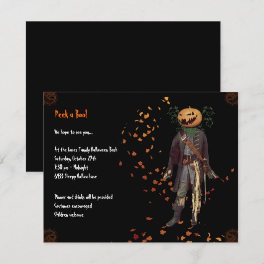 Scarecrow Jack Halloween Party Invitation Kaart (Voorkant / Achterkant)
