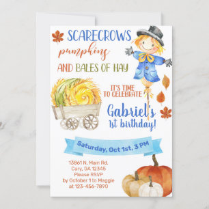 Scarecrow pumpkins bales van hay-verjaardagsuitnod kaart