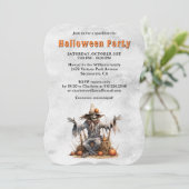 Scarecrow Skeleton Pumpkins Halloween Party Kaart (Staand voorkant)