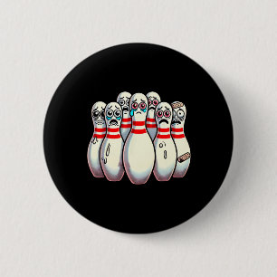 Scared Bowling Pins Cartoon Fun Bowler Humorous Me Ronde Button 5,7 Cm